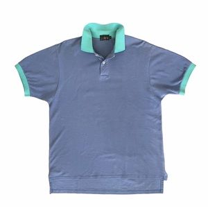 Vtg J. Crew Polo Green Label USA Blue Turquoise Mens Pique Large 80s Rare